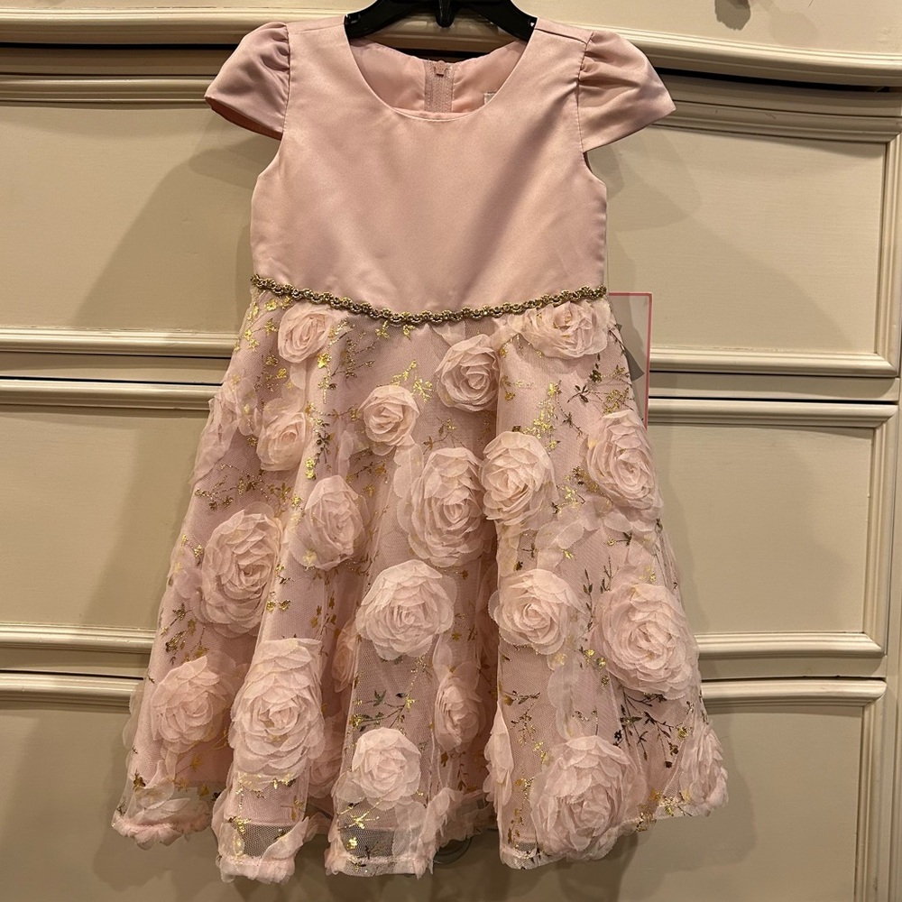 Rare Editions 3-D appliqué decorative waistband dress
